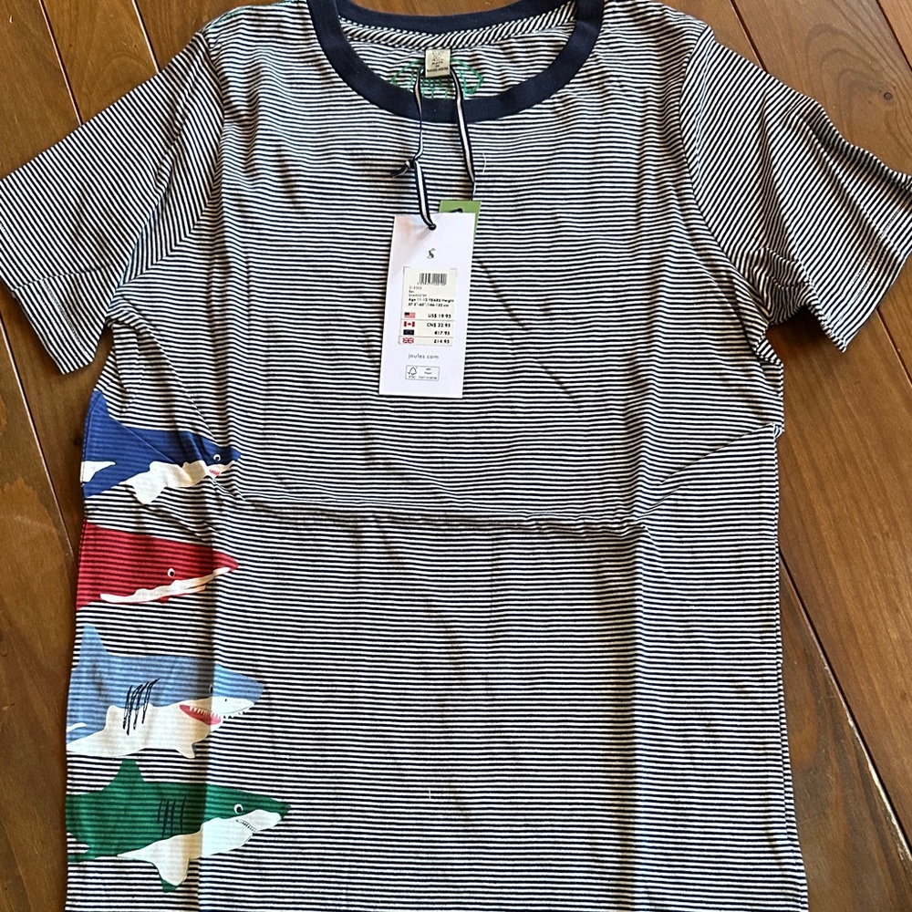 Joules Blue & White Striped Shark Kids Tee - Blue, Red, Green